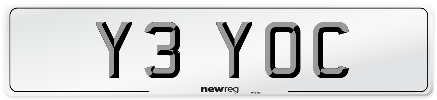 Y3 YOC Number Plate from New Reg